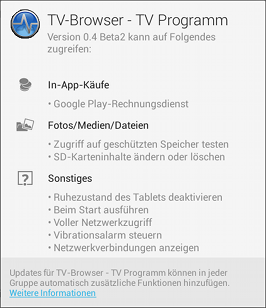 Hier sollte ein Screenshot der Rechte in Google Play zu sehen sein.